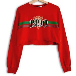 Divided by H&M | 1990 Gold Lion Print Crop Long Slv Crewneck Pullover Top Red M